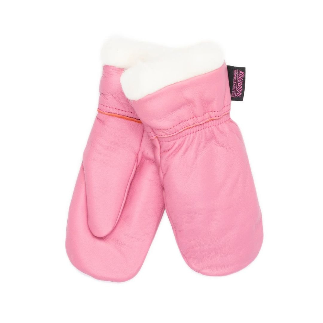 Käsinetorin kotimaiset pinkit nahkarukkaset villavuorilla lapsille