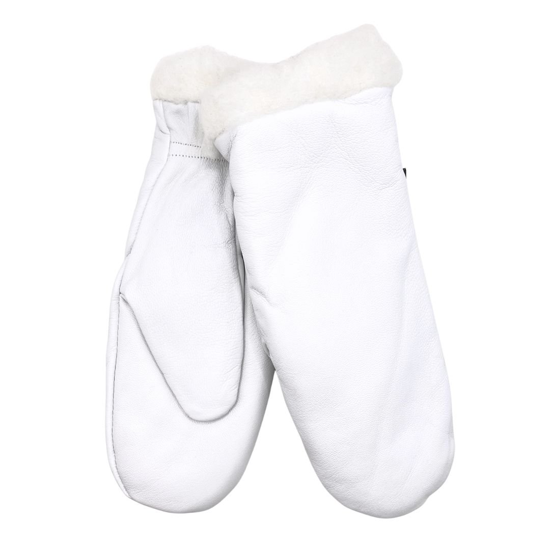 Käsinetorin valkoiset naisten nahkarukkaset villavuorilla