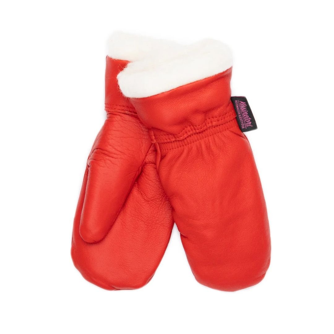 Käsinetorin kotimaiset punaiset nahkarukkaset villavuorilla lapsille