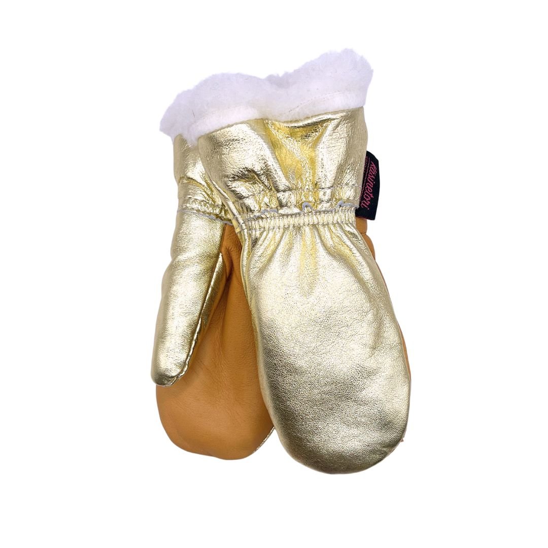 Käsinetorin kotimaiset kullan väriset kimallenahkarukkaset villavuorilla lapsille