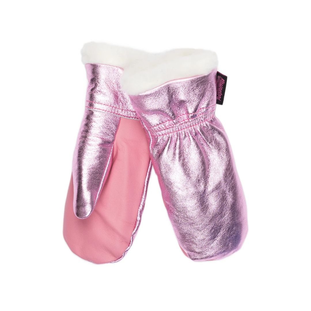 Käsinetorin lämpöiset pinkit kimallenahkarukkaset villavuorilla lapsille