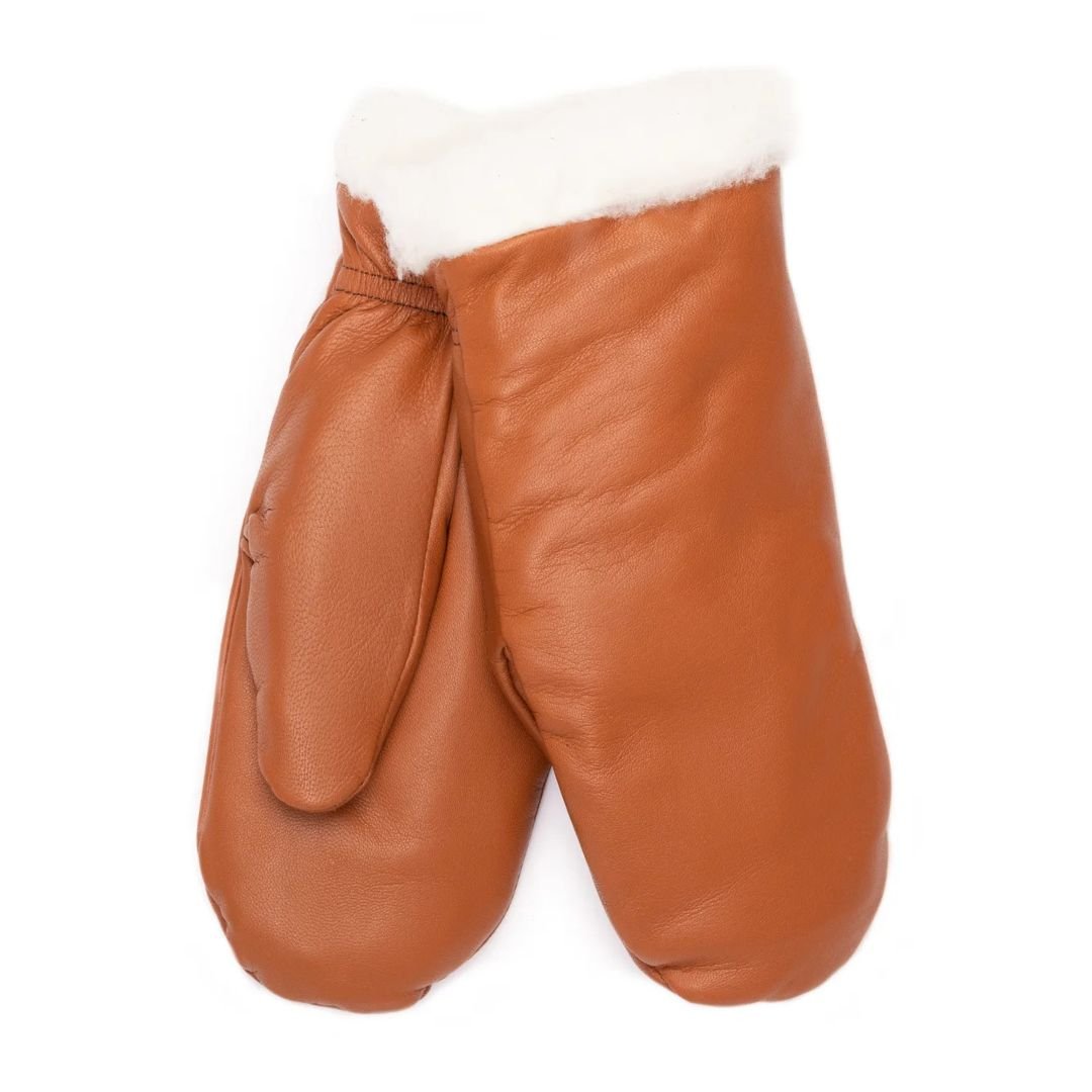 Käsinetorin konjakin väriset naisten nahkarukkaset villavuorilla