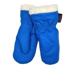 Käsinetorin kotimaiset villavuorilliset nahkarukkaset lapsille kirkkaansinisen värisenä