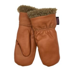 Käsinetorin kotimaiset villavuorilliset nahkarukkaset lapsille konjakin värisenä