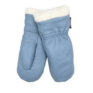 Käsinetorin kotimaiset villavuorilliset nahkarukkaset lapsille vaaleansinisessä värissä