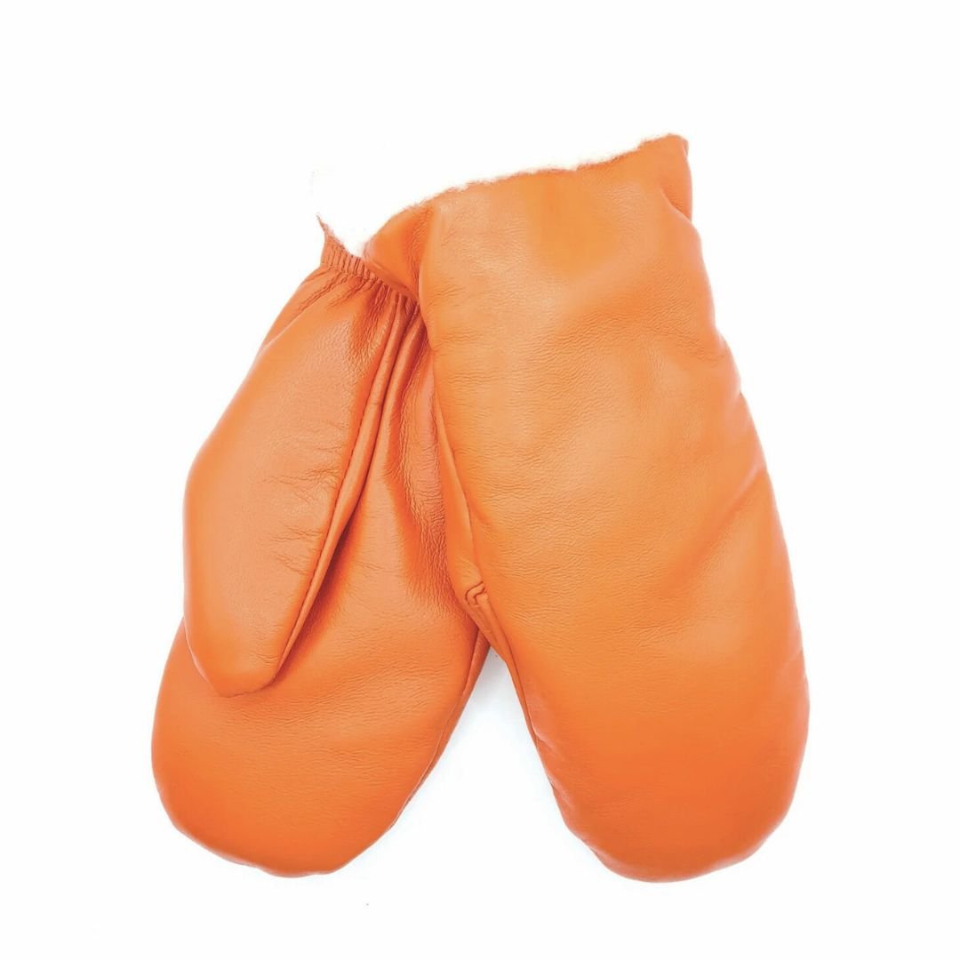 Käsinetorin oranssin väriset naisten nahkarukkaset villavuorilla