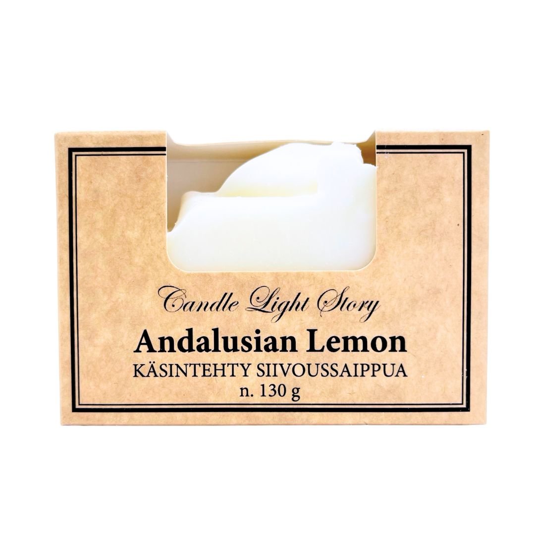 Kotimainen-siivoussaippua-sitrus-Andalusian_Lemon-Candle_Light_Story-Käsinetori