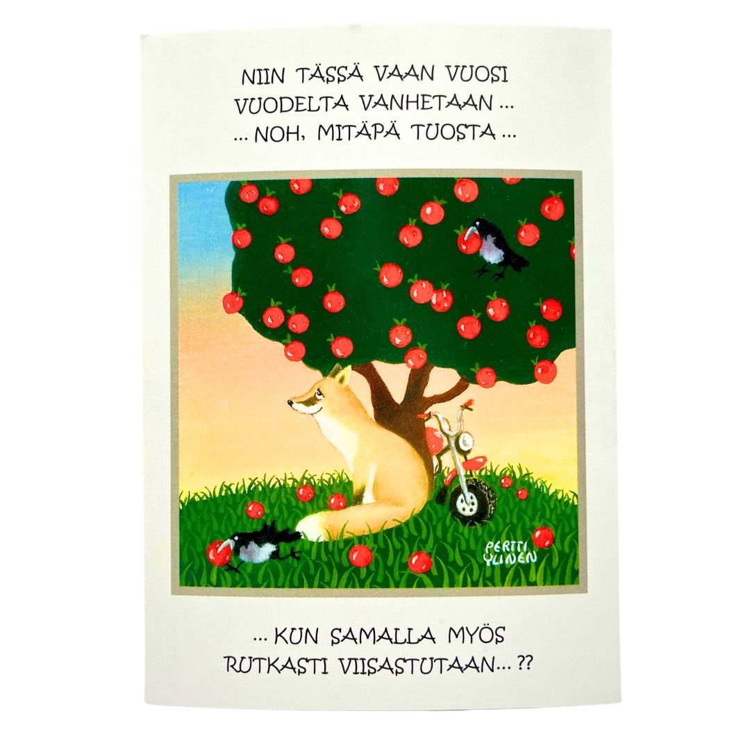 Kotimainen-onnittelukortti-syntymäpäiväkortti-Vilippus-Käsinetori-niin_tässä_vaan_vuosi_vuodelta_vanhetaan_noh_mitäpä_tuosta_kun_samalla_myös_rutkasti_viisastutaan