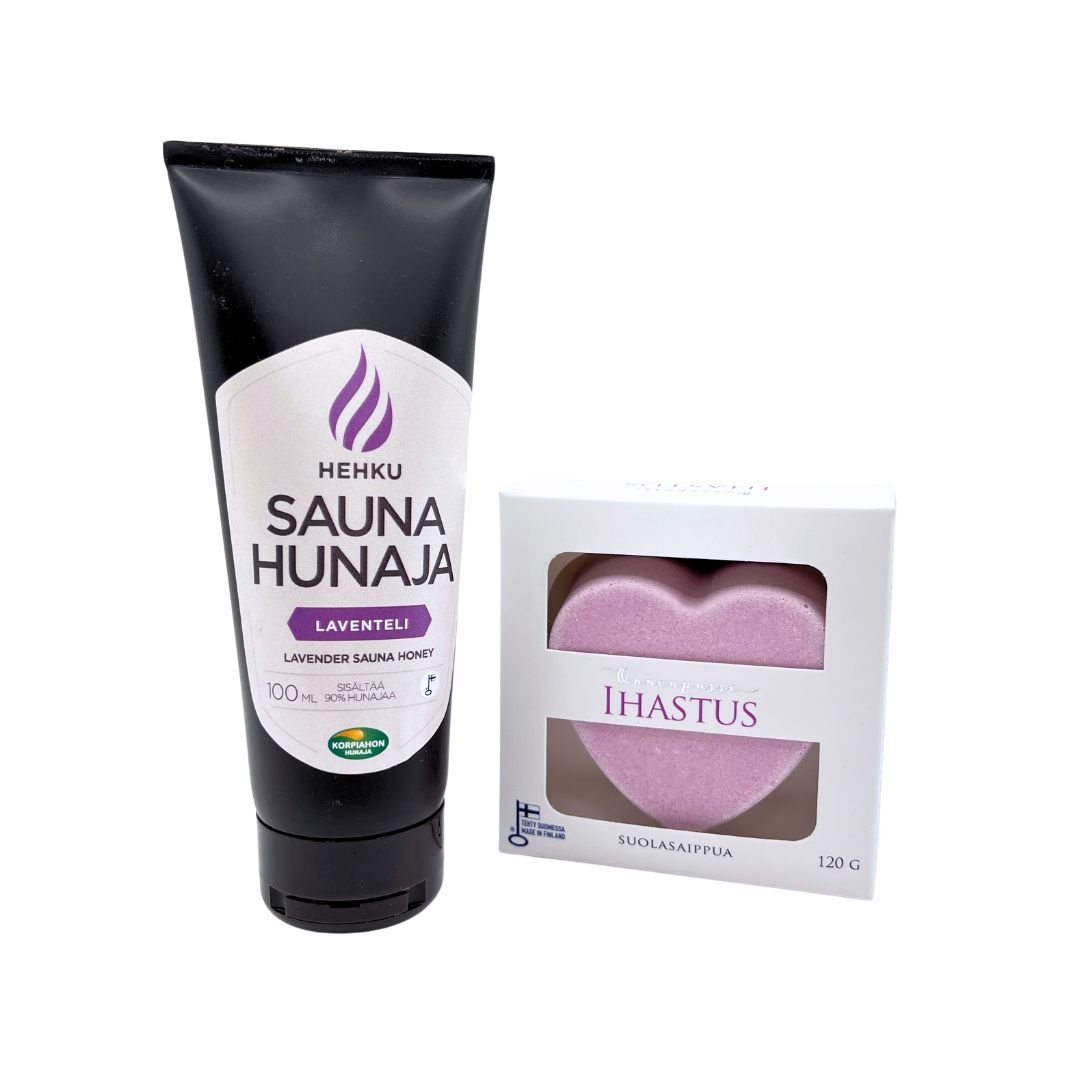 Kesälahja-lahjaidea-mökille-suolasaippua-kukka-saunahunaja-laventeli-Onnenpussi-Korpiahon_Hunaja-Käsinetori
