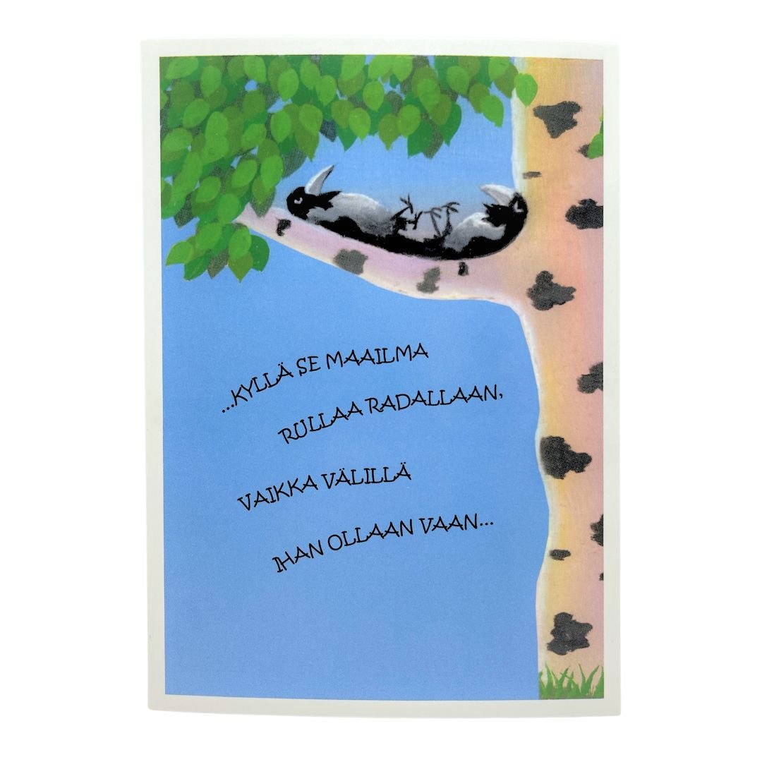 Kotimainen-postikortti-Vilippus-036-kyllä_se_maailma_rullaa_radallaan_vaikka_välillä_ihan_ollaan_vaan