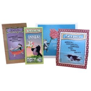 Onnittelulahja-lahjasetti-Kotimainen-maitosuklaa-lakritsi-laku-tiskirätti-makukahvi-Vilippus