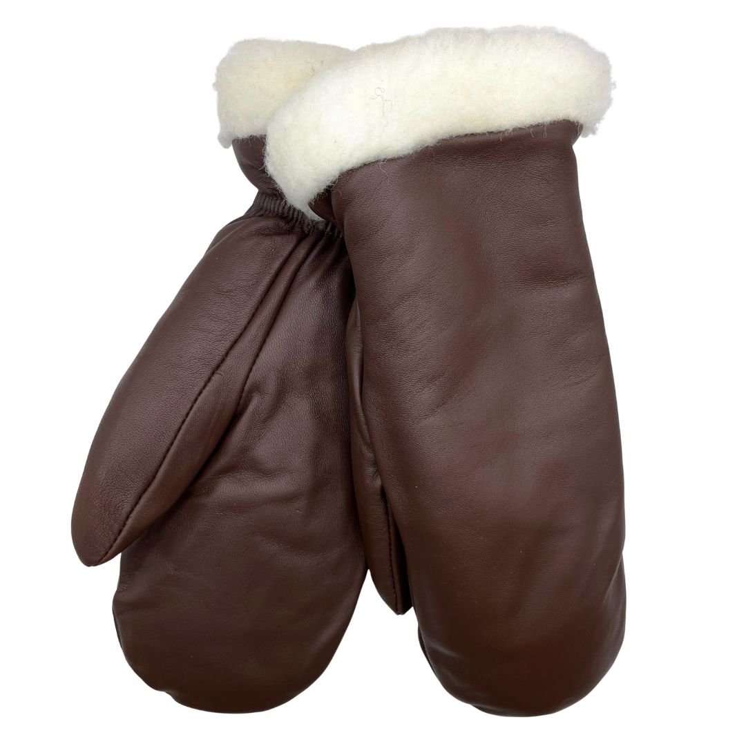 Käsinetorin kotimaiset villavuorilliset miesten nahkarukkaset punaruskean värisenä