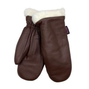 Käsinetorin naisten nahkarukkaset villavuorilla punaruskean värisenä