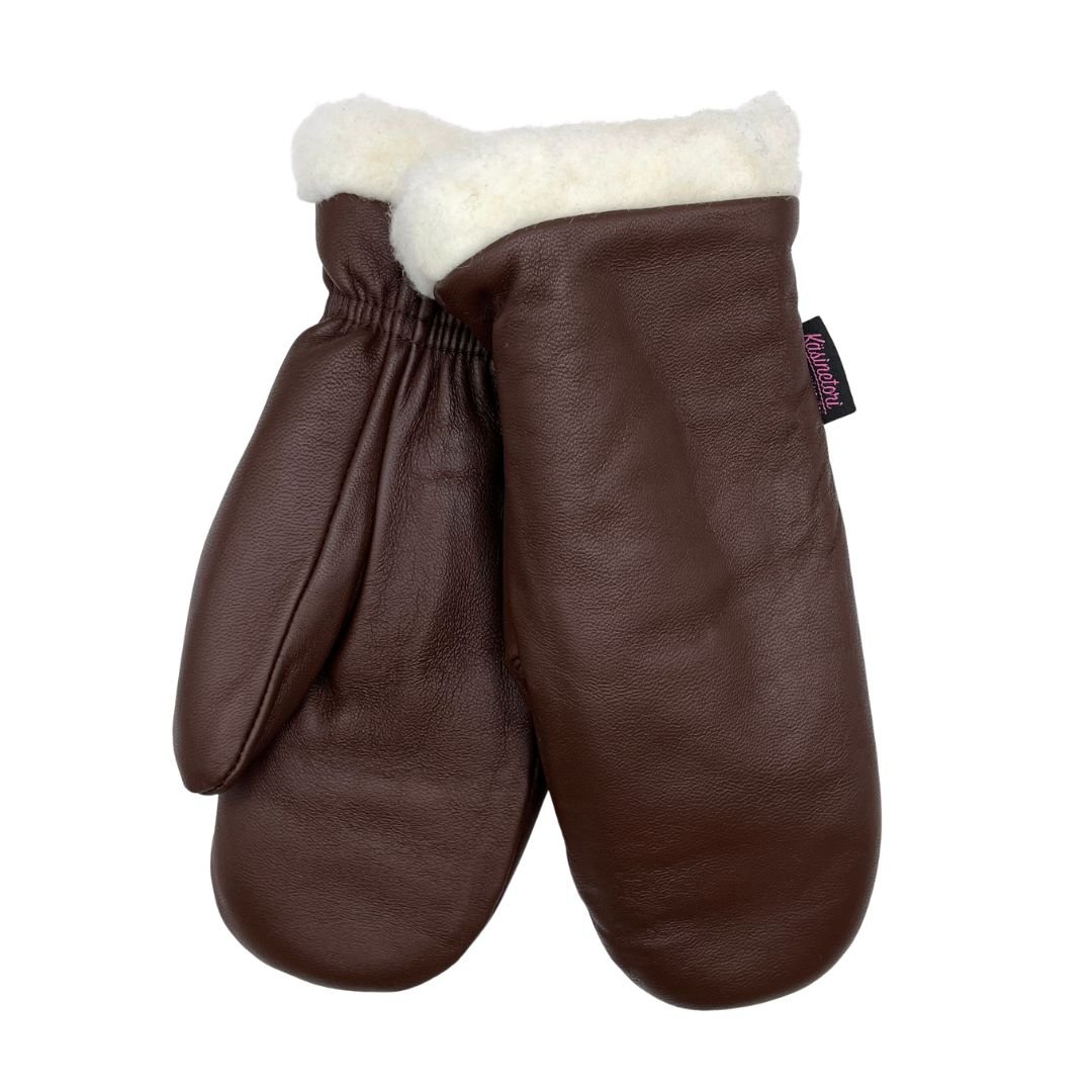 Käsinetorin naisten nahkarukkaset villavuorilla punaruskean värisenä