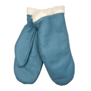 Käsinetorin vaalean petroolin väriset nahkahanskat villavuorilla naisille