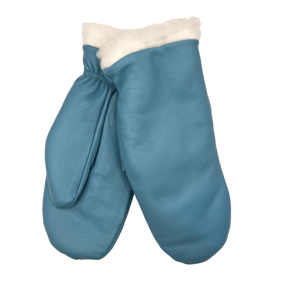 Käsinetorin vaalean petroolin väriset nahkahanskat villavuorilla naisille